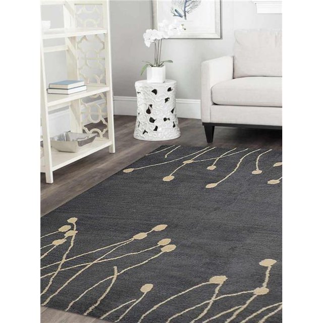 Rugsotic Carpets USK00509T1431C8 8 x 8 ft. Hand Tufted Wool Floral Area Rug - Grey White
