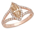 thumbnail image 7 of 1.2 cttw Simulated Champagne Diamond 14K Rose Gold Engagement Ring for Women - 9x4.5mm Marquise Cut - Halo Solid Gold, 7 of 7