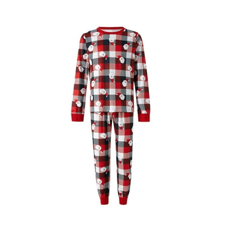 

One opening Family Matching Christmas Pajamas Outfit Parent-Child Sleepwear Suit Long Sleeve Round Neck Plaid Cartoon Santa Tops + Long Pants/Baby Romper