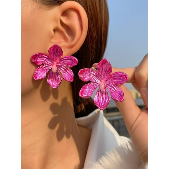 1 Pair Flower Earrings Unique Design Earrings Creative Personal Earrings Trendy Simple Earrings for Women Christmas Birthday Festival Elegant Jewelry Gifts Fuchsia