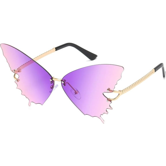 Fashion Butterfly Rimless Sunglasses for Women Vintage Metal Frame Eyewear UV Protection
