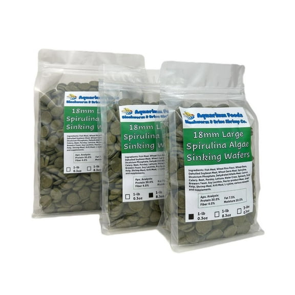 Aquatic Foods Inc. 8mm - 1/3" Mini Sinking Wafers of Algae, Spirulina, Veggies for All Tropical Fish, African Cichlids, Shrimp, Snails, Crabs, Catfish, Plecos.…1-lb 8.3oz Clear Bag