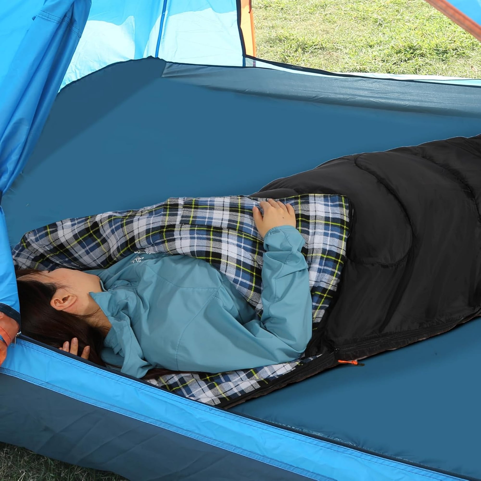 REDCAMP Cotton Flannel Lined Rectangle Adult Sleeping Bag, Cold Weather Envelope Sleeping Bags with 2lbs Filling for Camping Backpacking