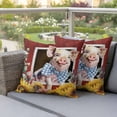 thumbnail image 4 of Pig Sunflowers Pillow Covers 2 Pack Yellow Pink Flower Bee Leaf Farms Animal Oil Painting Pillowcase Waterproof Outdoor Throw Pillow Cover for Patio Garden Square Cushion 18”x18”, 4 of 9