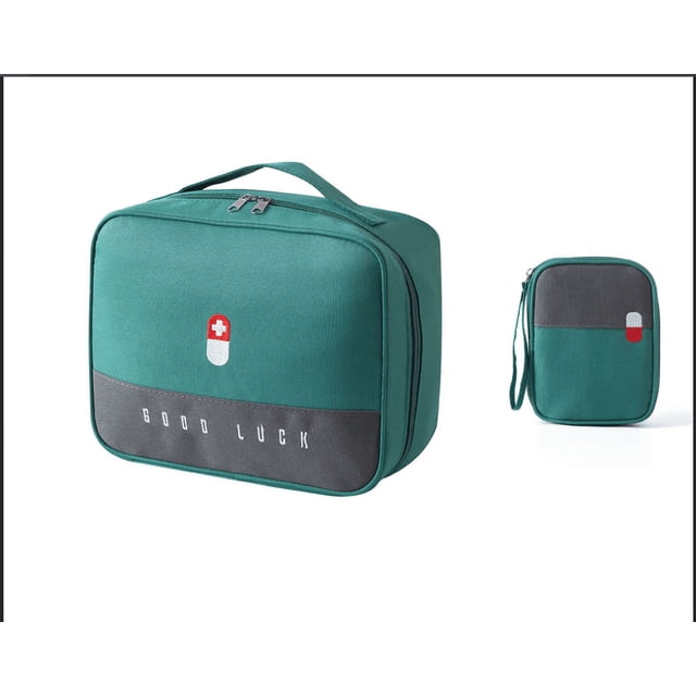 2 botiquines de primeros auxilios vacíos de color verde, kit de emergencia para viajes, caja de almacenamiento portátil para medicamentos familiares, estuches de almacenamiento para el hogar, viajes y