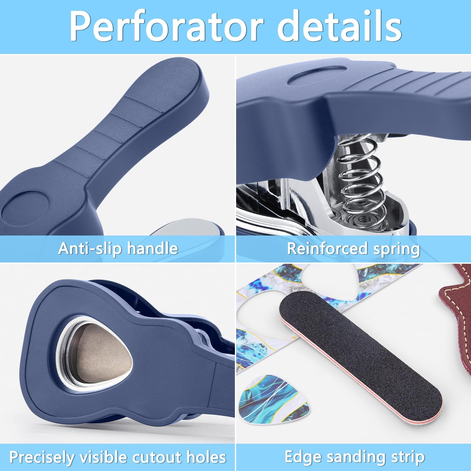 Guitar Pick Maker Kit, Custom DIY Punch Tool with 15 Pick Strips, Leather Keychain Holder, Sanding Strips, Gift for Guitar Players & Music Lovers