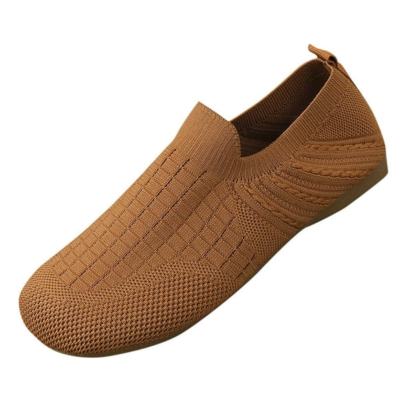 SEAOPEN Women's Mesh Flats Shoes Breathable Slip on Ballet Flat Nurse Lightweight Memory Foam Casual Shoes Flats Comfortable Walking Shoes Size 9.5 Coffee