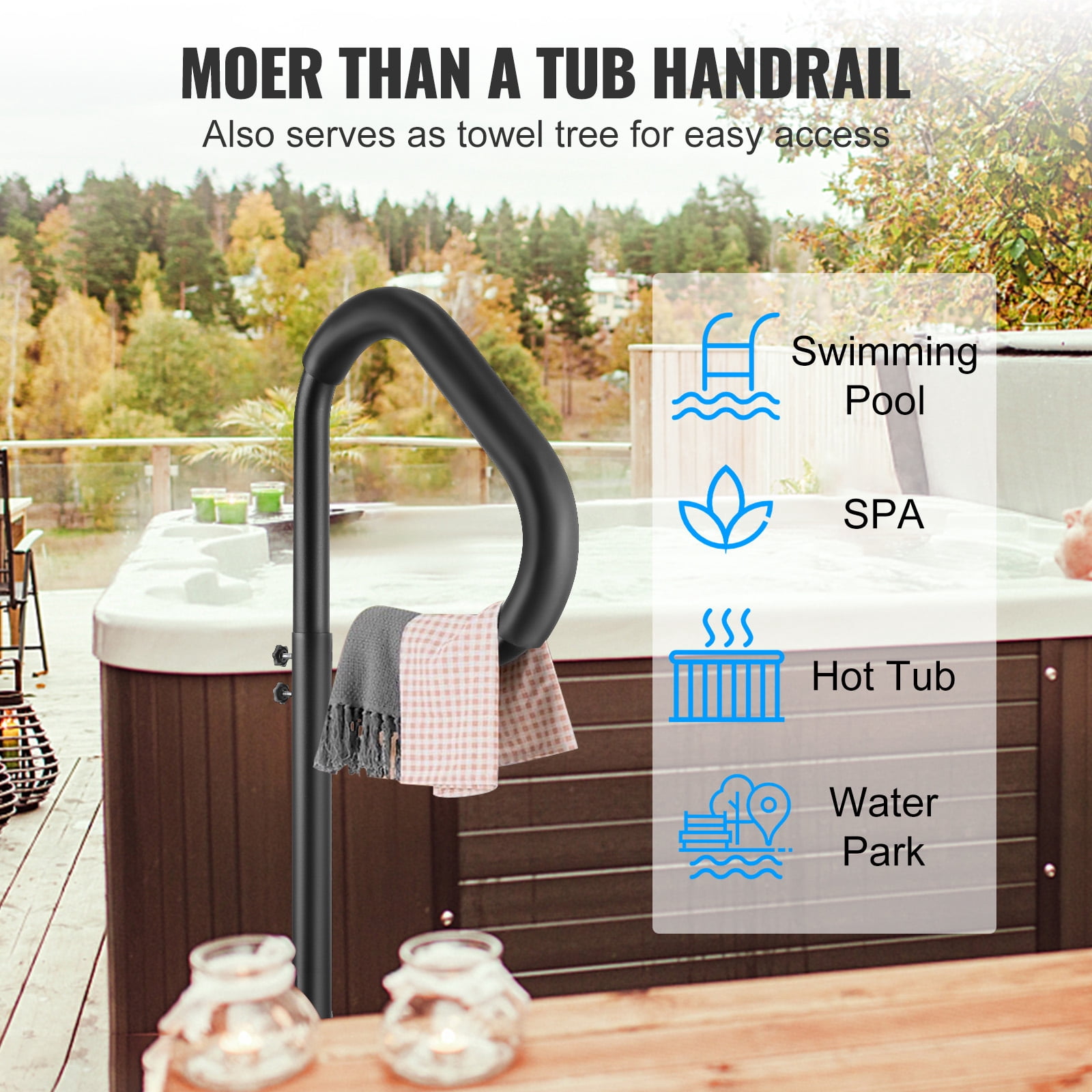 VEVOR Hot Tub Handrail,360 Rotatable Spa Side Handrail with 35"-57" Adjustable Height, Rust-proof Aluminum Spa Step Hot Tub Hand Rail with Slide-Under Mount Base for Indoor & Outdoor,600LBS Capacity