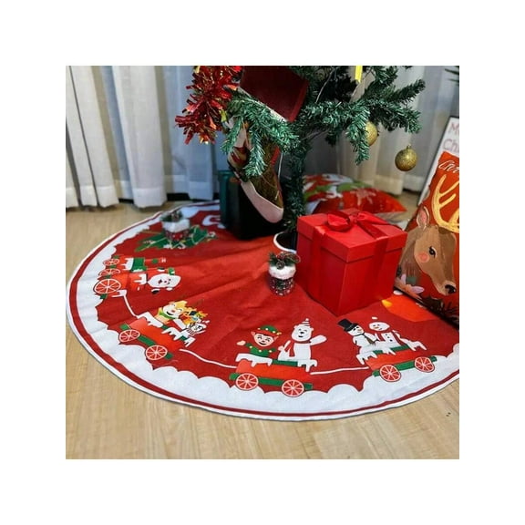 Merry Christmas Tree Skirt with Adorable Train - themed Design for Family Gatherings(31.6in)