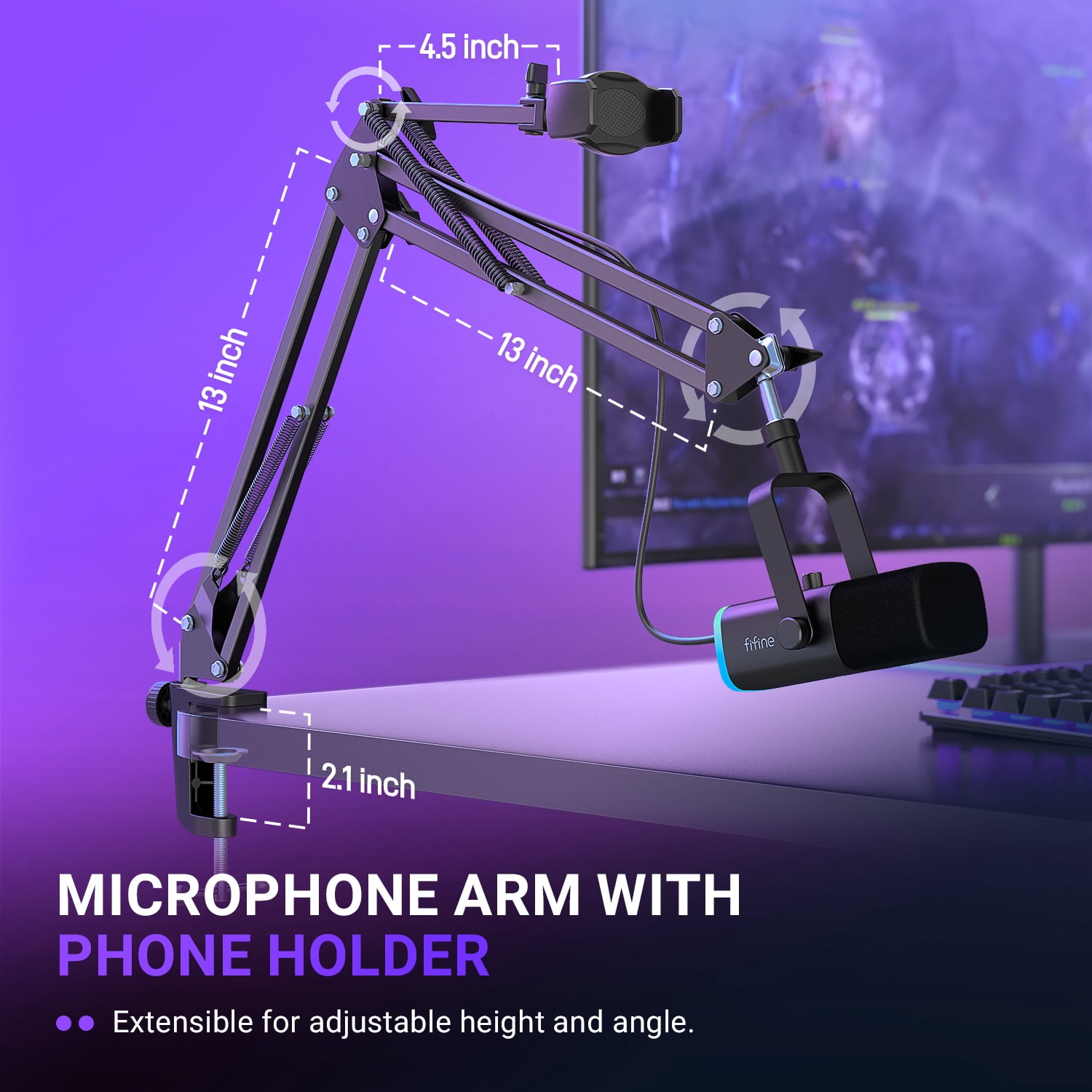 FIFINE AM8 Gaming Microphone Kit with Boom Arm Stand, USB XLR Dynamic Microphone for PC Computer PS5 with RGB, Headphone Jack, Phone Holder AM8T NEO