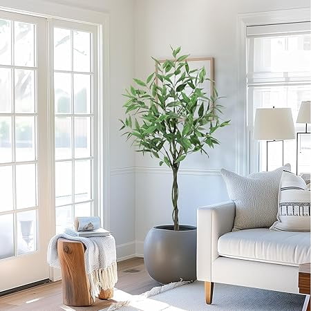 Kojooin Artificial Tree Plant Eucalyptus Tree 60 inches Tall,Modern Large Fake Plant Decor in Pot for Indoor Outdoor,Green