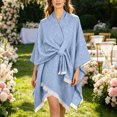 thumbnail image 2 of UTSJKR Women’s Speckled Knotted Wrap Poncho Cape Shawl with Fringe Trim Soft Warm Outer Cover‑Up for Fall Winter Daily Casual Fashion Outfit Blue, 2 of 6