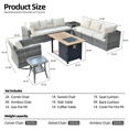 thumbnail image 3 of Vcatnet Patio Furniture Sets with Fire Pit 10 Pieces Sectional Sofa All Weather Wicker Outdoor Conversation Set with Swivel Glider Chair and Coffee Table, Beige, 3 of 10