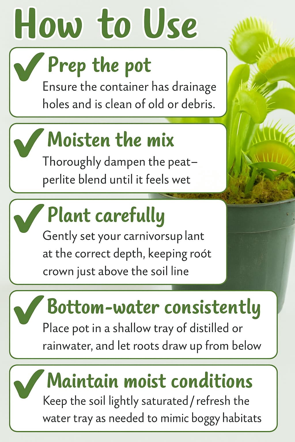 Gardenera Labs Sphagnum Moss Potting Mix for Carnivorous Plants, Moss and Perlite Blend for Potting Venus Fly Traps, Sarracenia, Pitcher Plants - 75% Sphagnum Moss + 25% Perlite - 4 Quart