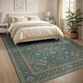 thumbnail image 3 of ODIKA 8'x10' Washable Area Rug Century Oushak Geometric Border Hallway Teal Coastalbeach Mid Vintage Refined for Dining Room, Large Office, Lounge, Non-Slip Chair-Friendly Mat, 3 of 7