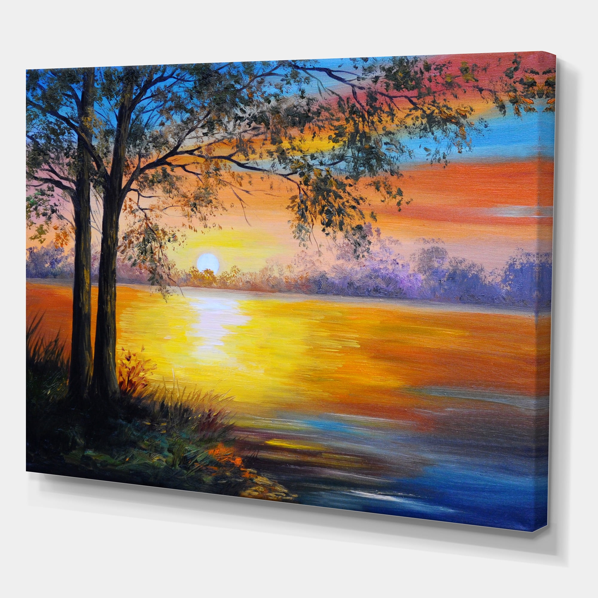Designart ' Tree Near The Lake in Evening ' Traditional Canvas Wall Art Print