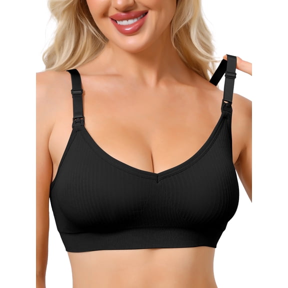 INSPIRE CHIC Nursing Bras for Women Breastfeeding Maternity Wireless Pregnancy V Neck Adjustable Straps Bra S Black