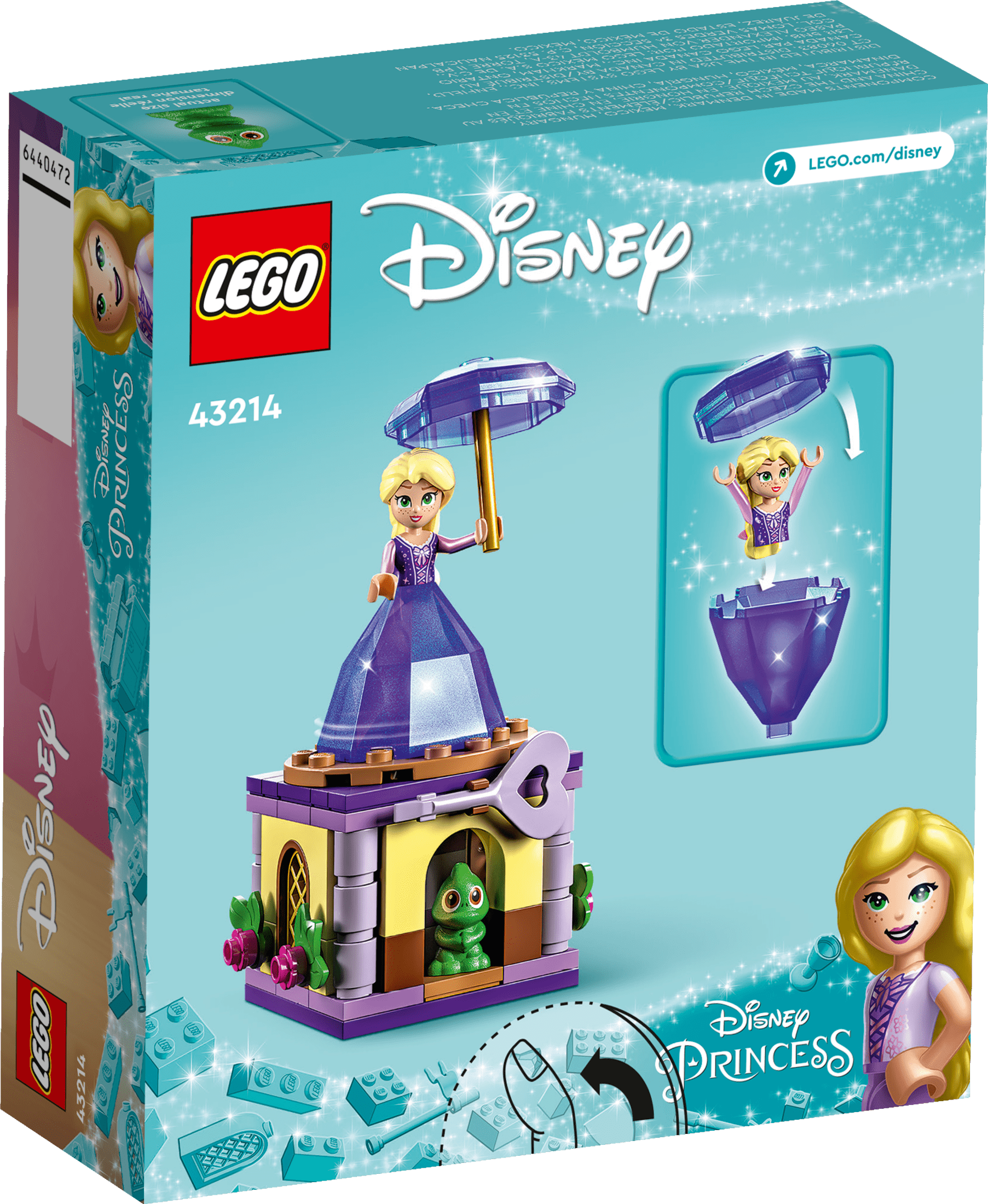 LEGO Disney Princess Twirling Rapunzel 43214 Building Toy with Diamond Dress Mini-Doll and Pascal The Chameleon Figure, Wind Up Toy Rapunzel, Disney Collectible Toy for Girls & Boys Age 5+ Years Old