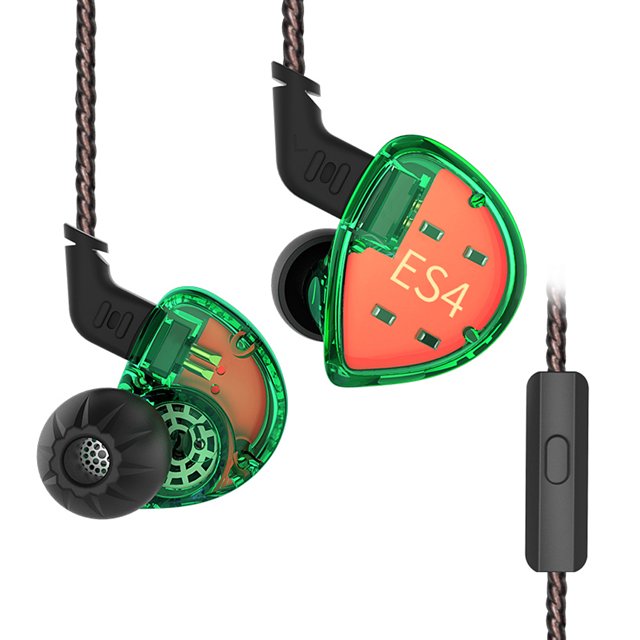 Auriculares Auriculares internos con cable KZ-ES4 Conector de 3,5 mm Auriculares Tecnología híbrida Música Sonido Audio Auriculares Correr Cable desmontable Verde con micrófono Yuarrent EL005464-04B