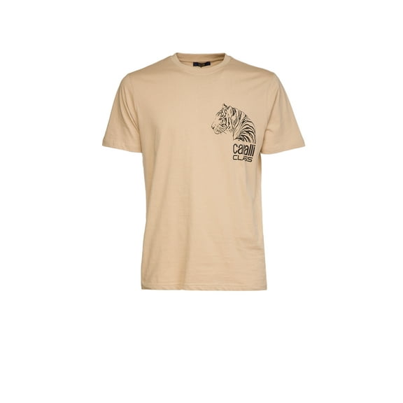 Cavalli Class Sand Tiger Head Chest Motif Fashion T-Shirt-L for mens