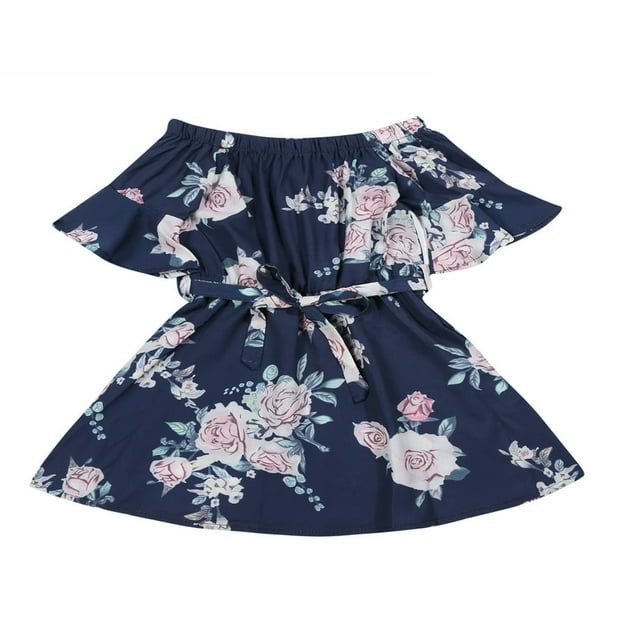 MesaSe Robe Midi d'Été à Épaules Dénudées à Fleurs pour Maman et Moi, Assortie Parent-Enfant