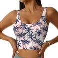 thumbnail image 2 of Haiem Tropics Palm Trees Pattern Womens Sports Bra - U Neck Padded Low Impact Yoga Bra Workout Crop Top Gym Moisture-Wicking Workout Vest -, 2 of 9