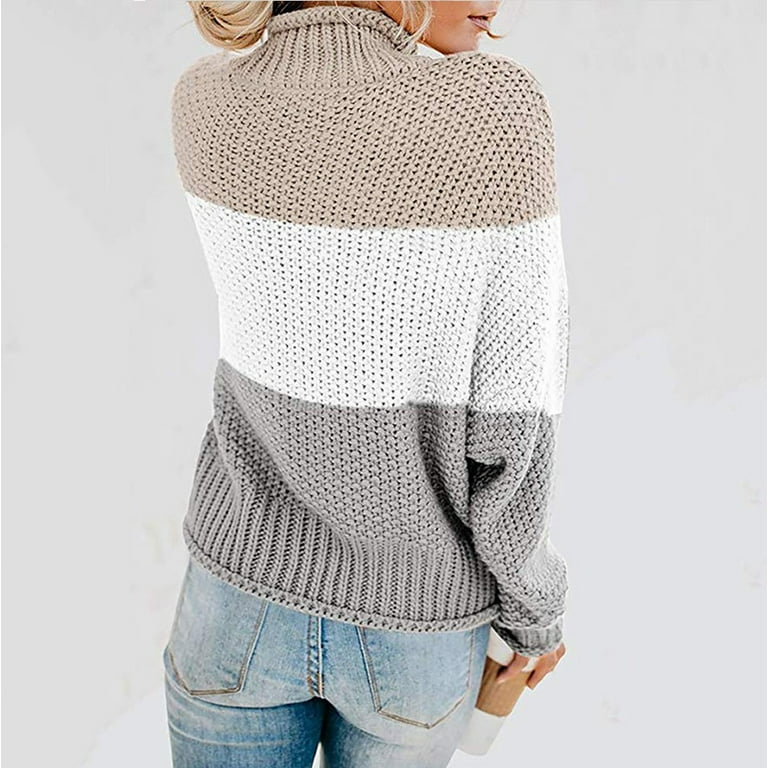 Oversized Color Block Sweater for Women Chunky Long Sleeve Fall Sweaters  Crew Neck Soft Knit Pullover Loose Jumpers