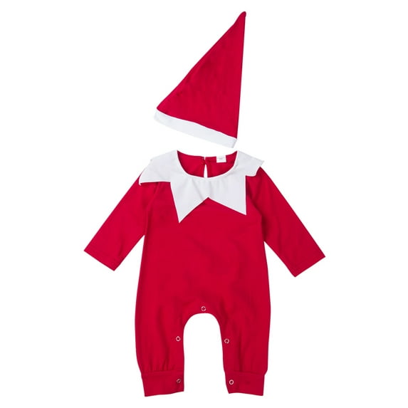 Aunavey Newborn Baby's Xmas Romper Hat Chrismas Santa Claus Onesies Jumpsuit
