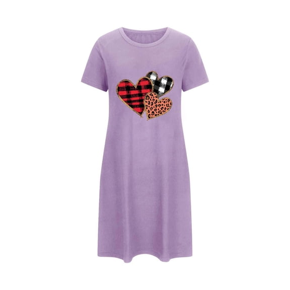 Tnhcen Women's Plus Size Valentine's Day Nightgown, Hearts Print Sleep Dress, Short Sleeve Crew Neck Pajamas, Soft Fleece Loungewear, Gift for Her, Sizes S-5XL