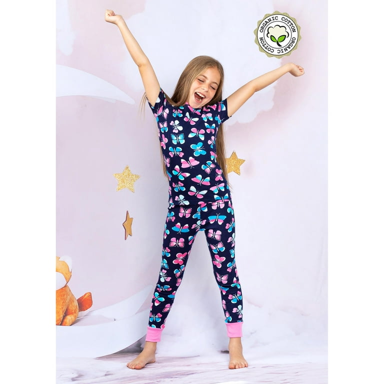 Organic Cotton Two Piece Printed Pajama Set Blue Roses & Butterflies Organic Cotton Two Piece Printed Pajama Set Blue Roses & Butterflies