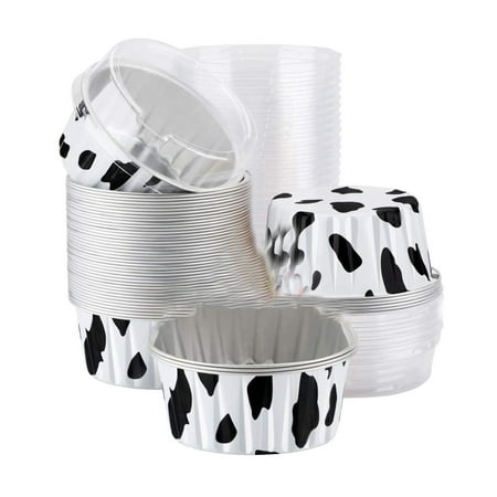 

25Pcs Aluminum Foil Cupcake Liners Cups with Lids 5Oz Disposable Baking Cake Cups for Bakery Wedding Birthday Party(B)