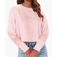 thumbnail image 4 of Njoeus Plaid Shirts for Women, Women's Crew-Neck Cropped Pullover Plain Long Sleeve Sweatshirt Crop Tops Blouse, 4 of 4