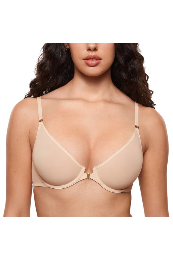 Women's Cosnufy Sheer Front Closure Bra Demi Sexy Seamless Unlined Mesh Underwire Bra