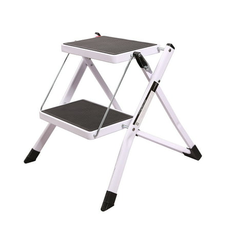 REDCAMP Small Folding Step Ladder 2 Step, Sturdy Heavy Duty Step Ladder 2 Foot Tall, Lightweight Portable White Wide Ladder Step