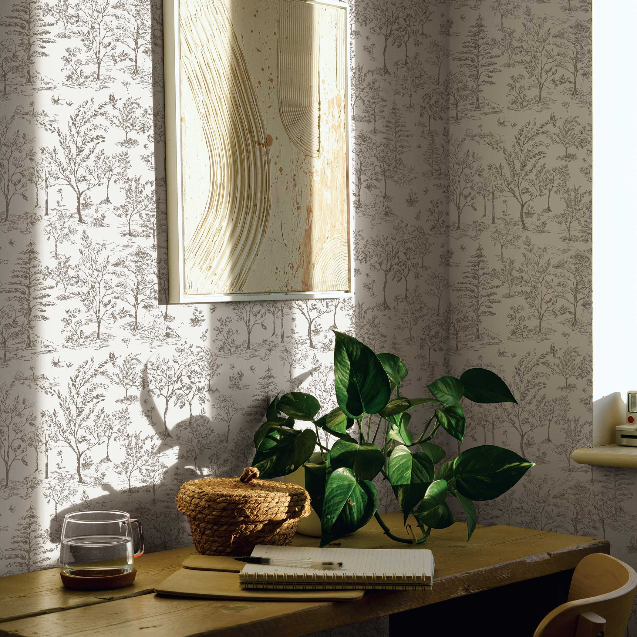 Tempaper Arbor Toile Cocoa Removable Peel and Stick Wallpaper, 20.5" X 16.5'