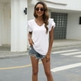 thumbnail image 2 of Defitshape Women's Short Sleeve Shirt Soft Top Basic Fashion Cotton Short Fall Casual V Neck Summer Beach Ruffle Tee White XX-Large, 2 of 4