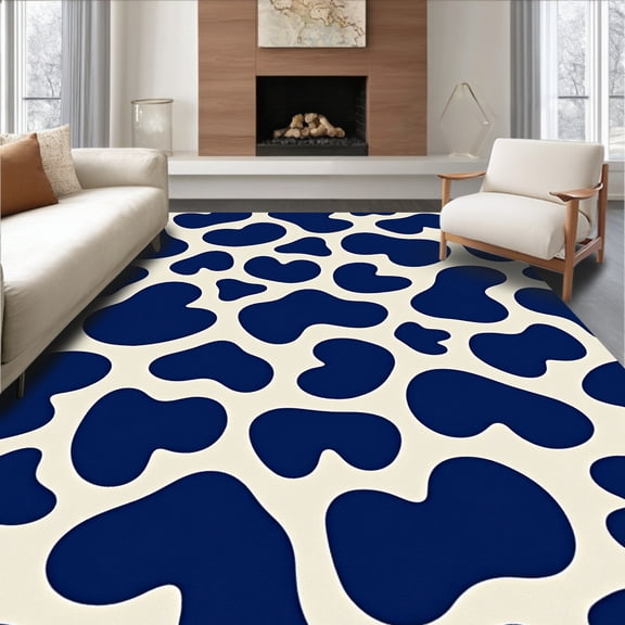 ODIKA 4' x 6' Machine Washable Non-Slip Area Rug, Cowhide Spot High Traffic Rug, Blue, 444860