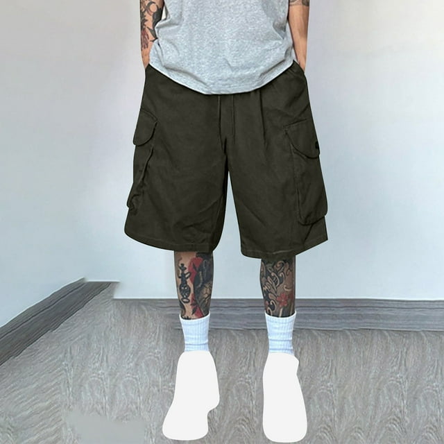 pstuiky Pantalones cortos para hombre, Pantalones cortos de trabajo rectos y holgados con múltiples bolsillos de moda de verano para hombre Pantalones cortos cargo