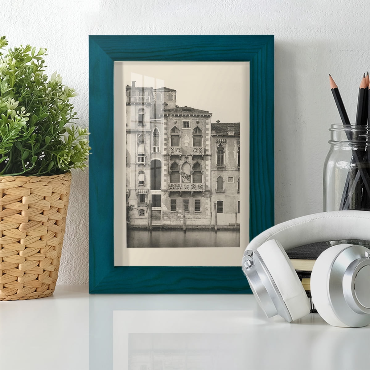 Vintage Views of Venice III - Framed Print w/glass - Ocean Blue