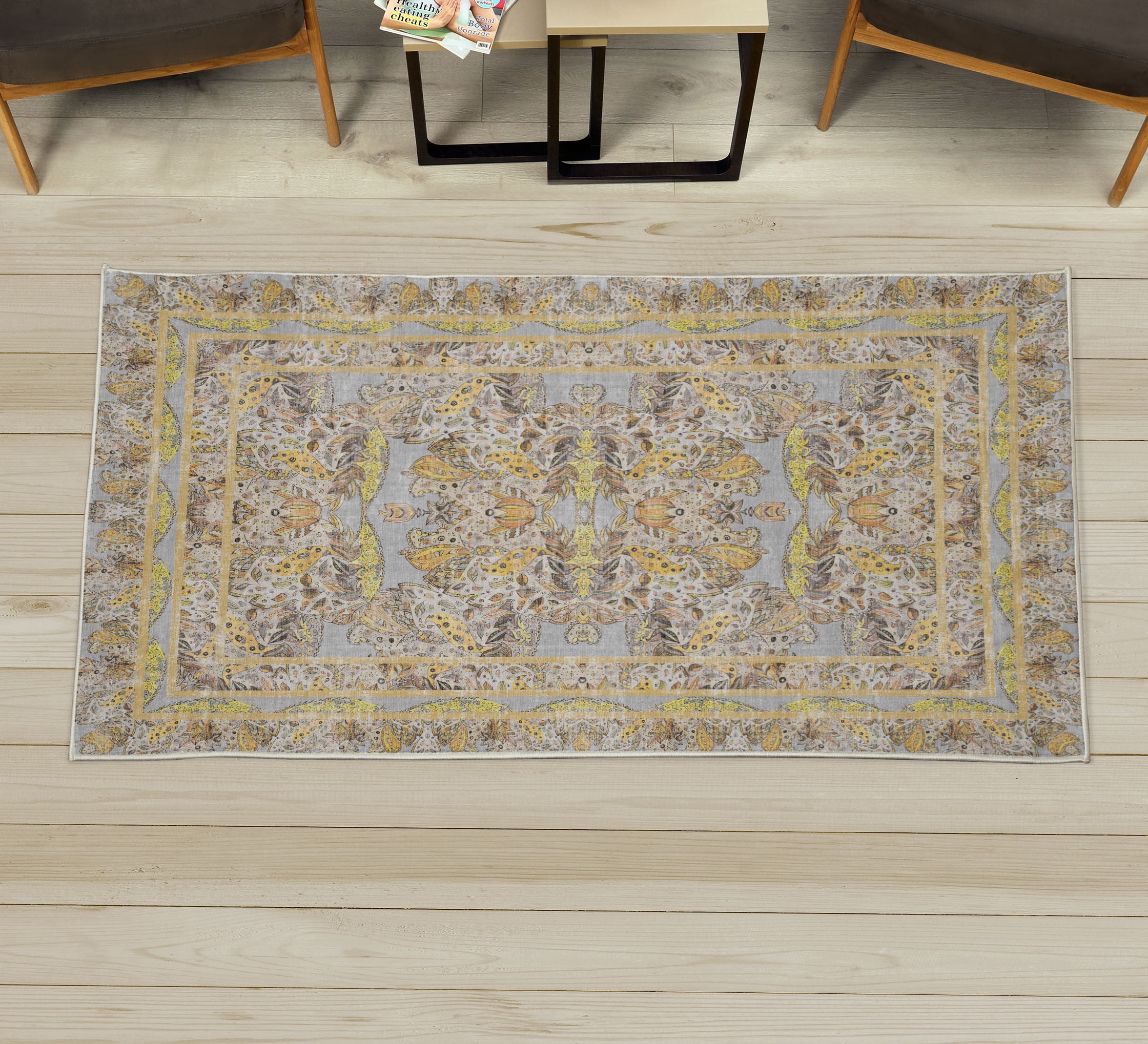 Vintage Decorative Rug, Weathered Effect Colorful Bohemian Nature ...