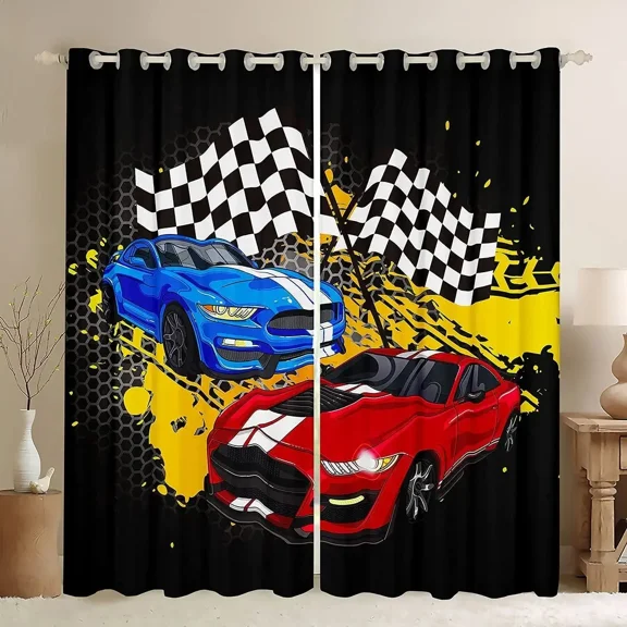 2 Panels 3D Cartoon Race Sports Car Window Curtains for Living Room Boys BedroomLounge Curtains Start Your Engines Free Shipping Dra
