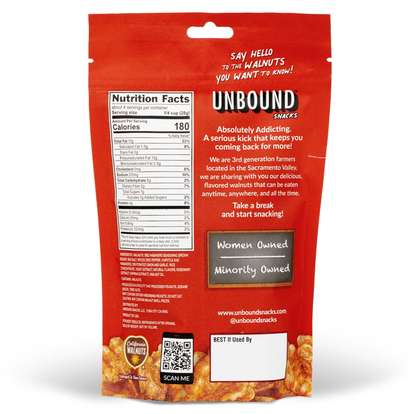 (Pack Of 6) Unbound Snacks Walnuts Bbq Habanero 4 Oz