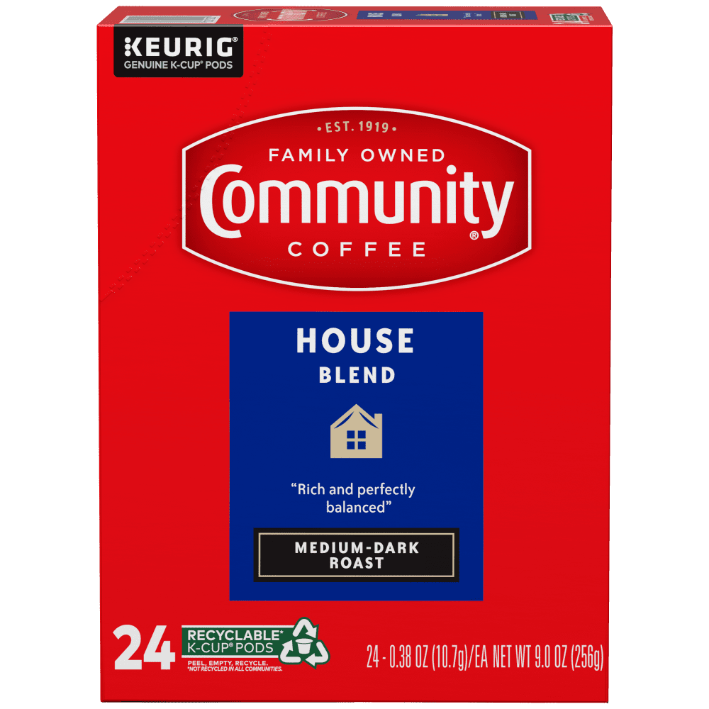 Community Coffee House Blend Medium-Dark Roast Single Serve Keurig K-Cup Pods 24 ct Box