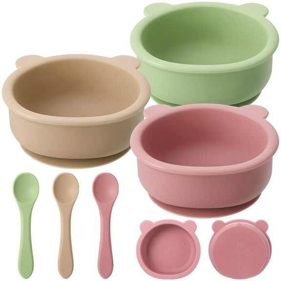 KABOER 6Pcs Silicone Baby Bowls, Silicone Baby Feeding Set with 3 Pack Baby Spoons for Babies Toddlers Kids, BPA Free, Baby Utensils Feeding Supplies, Microwave and Dishwasher Safe