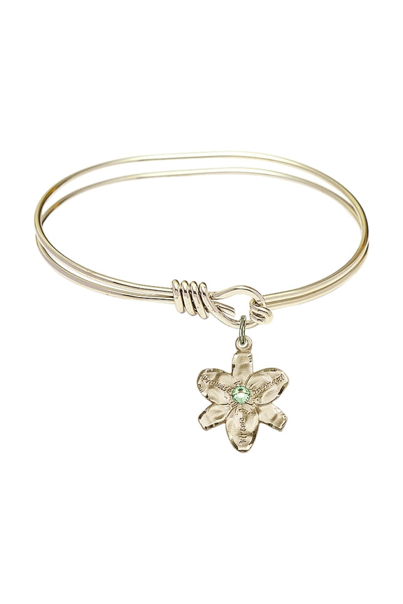 5 3/4 inch Oval Eye Hook Bangle Bracelet w/ Chastity medal charm w/ August Green Swarovski Crystal