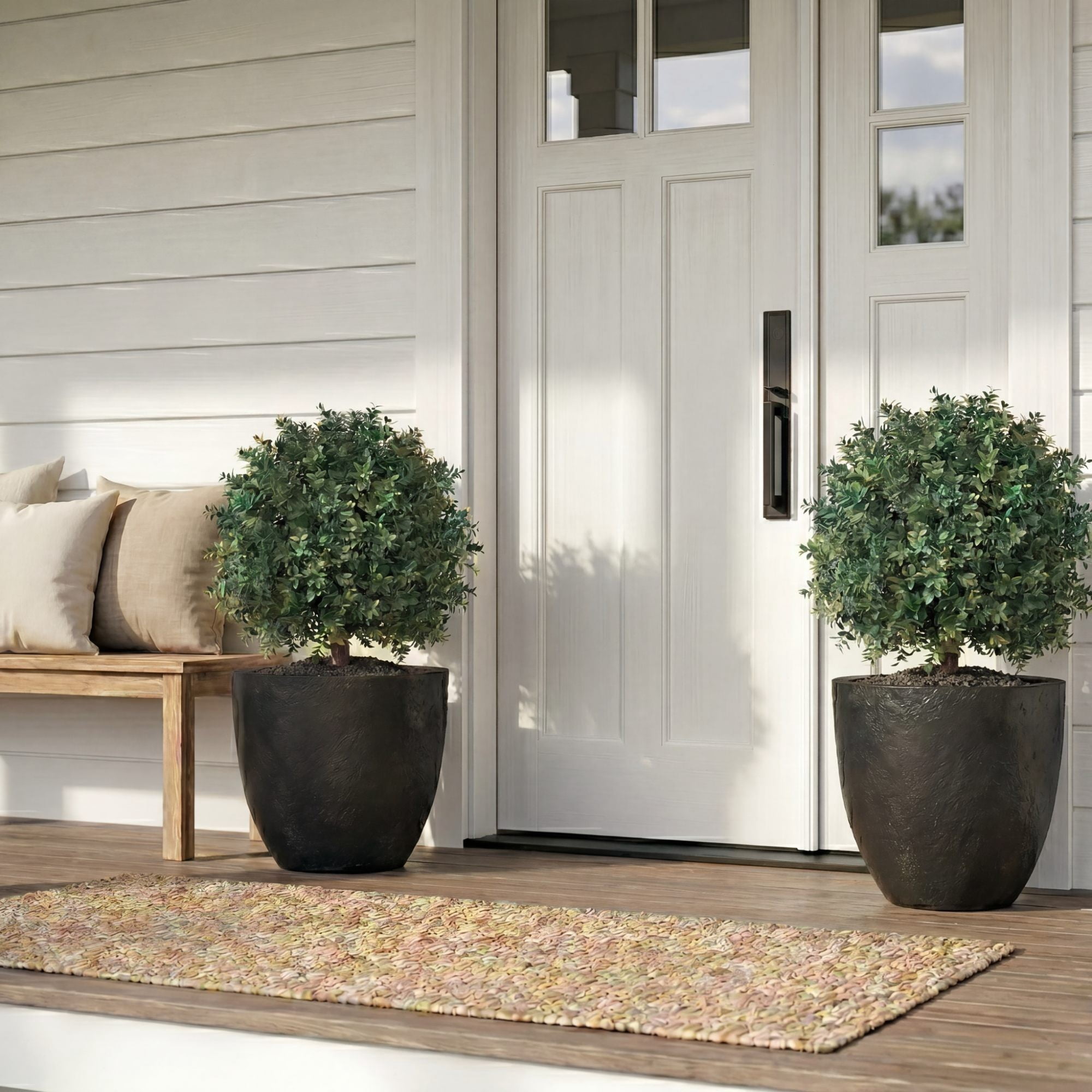 27in. UV Resistant Artificial Boxwood Topiary with Integrated Ground Stake (Indoor/Outdoor) - Set of 2