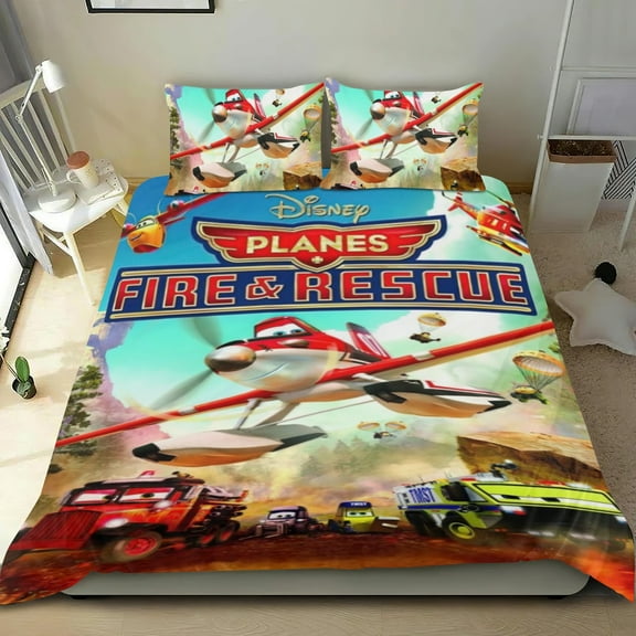 Planes Fire and Rescue Themed Bed Sheet Set Three Piece Set 53x79 In ches Comfortable And Skin Friendly Unique Design Creating A Star Studded Night Home Decor Gifts For Family Friends fans