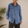thumbnail image 3 of Denim Shirts for Women 2025 Long Sleeve Oversized Button Down Collared Loose Fit Casual Denim Shirt Blouse Jacket, 3 of 4
