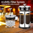 thumbnail image 2 of YMMIND Cafetera de prensa francesa (34 oz, 1 cuarto de galón, 5-6 tazas), prensa de café, con sistema de 4 filtros, vidrio de borosilicato de espesor resistente al calor, regalos de tetera de café frí, 2 of 5