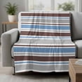 thumbnail image 2 of Blue Brown Striped Blanket Soft Cozy Warm Throw Blanket for Couch, Plush Fuzzy Flannel Fleece Blankets for Sofa, Farmhouse Stripes Modern Abstract Art Bed Blankets Lightweight Gifts for Men, 40"x60", 2 of 9